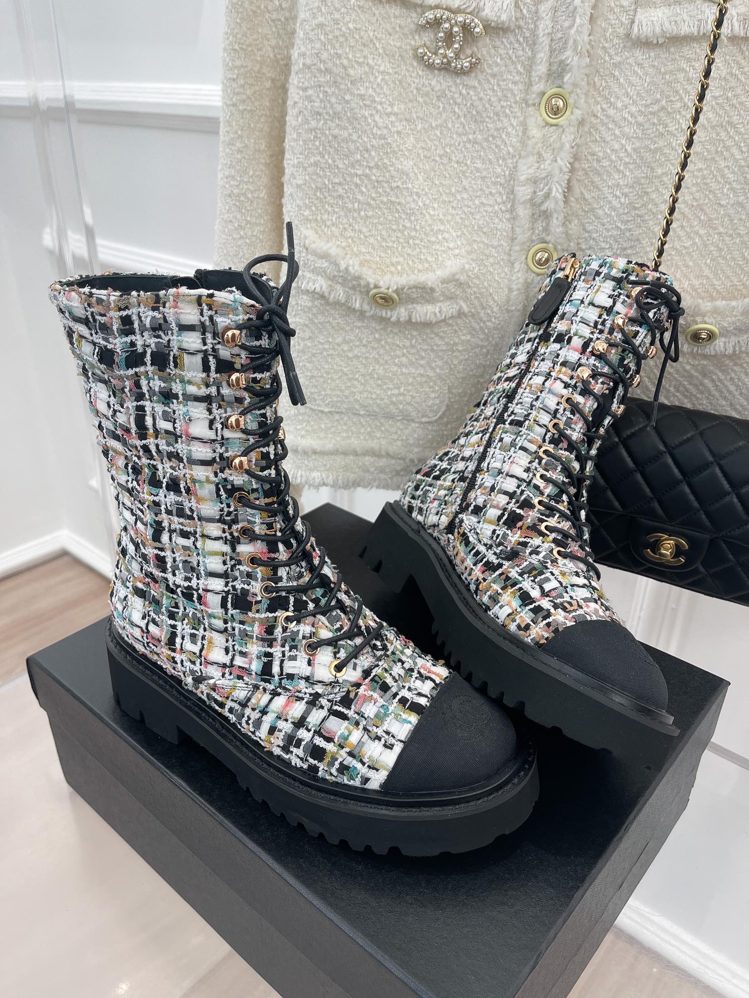 Ch**el Women’s Martin Shoes With Laces Black For Women 2in/ 5cm