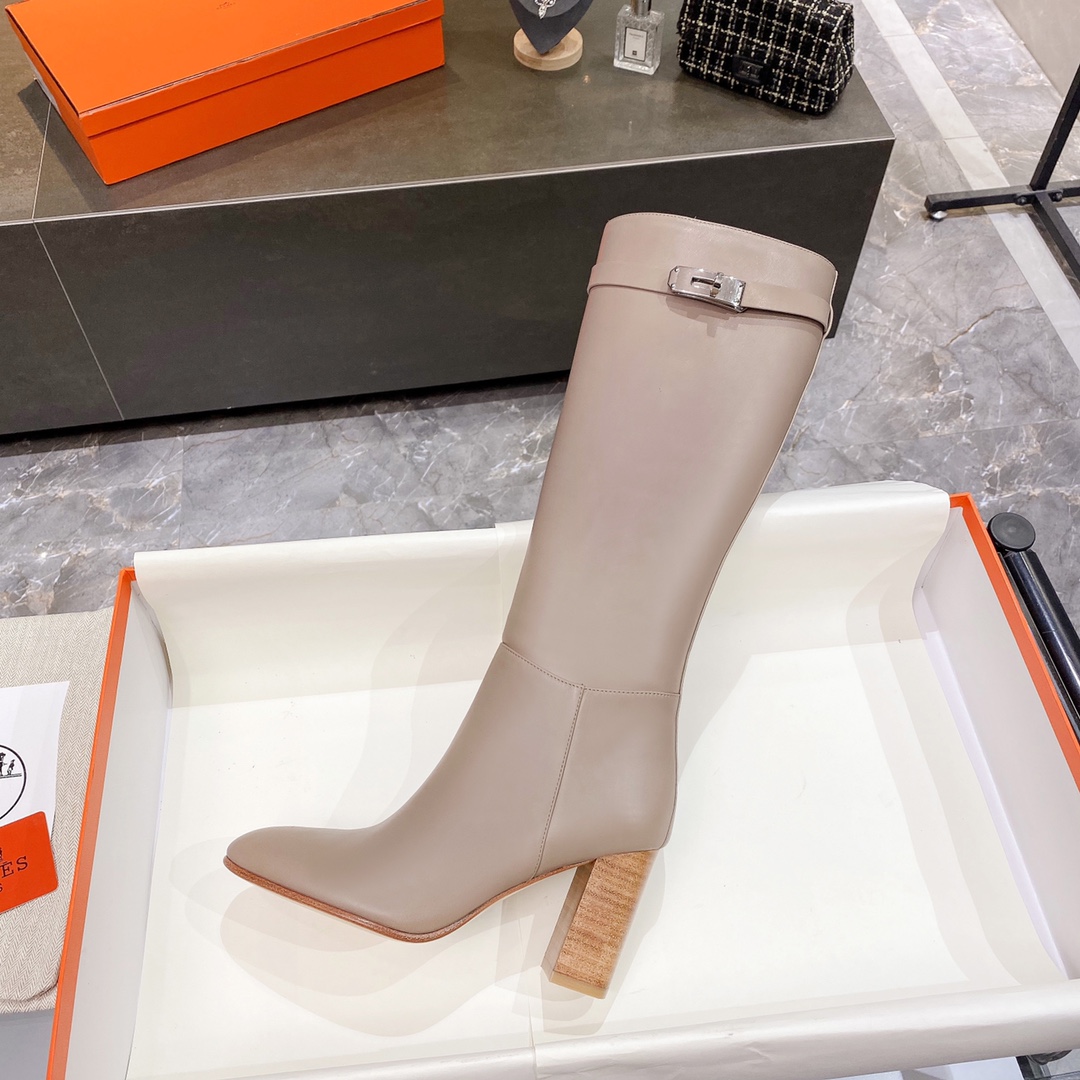 H**me5 High Heel Boots Beige For Women 3.54in/9cm