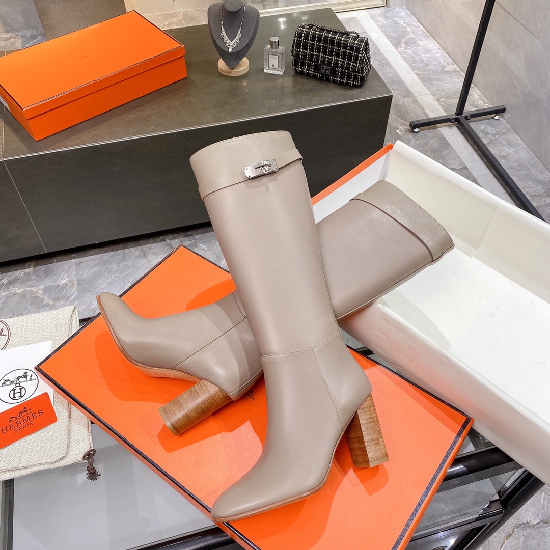 H**me5 High Heel Boots Beige For Women 3.54in/9cm