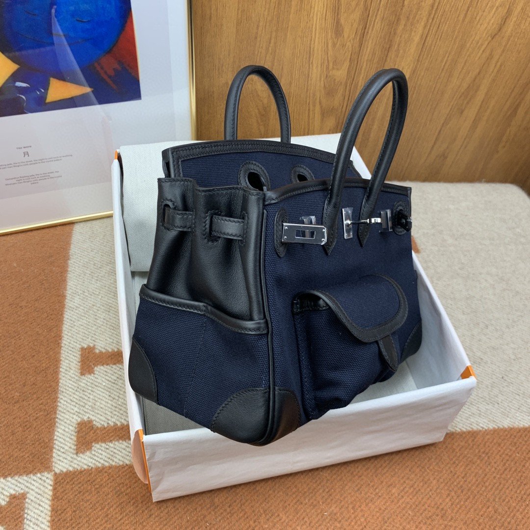 H**me5 Birkin Cargo 25 Dark Blue, SIlver Toned Hardware Bag For Women, Women’s Handbags, Shoulder Bags 9.8in/25cm
