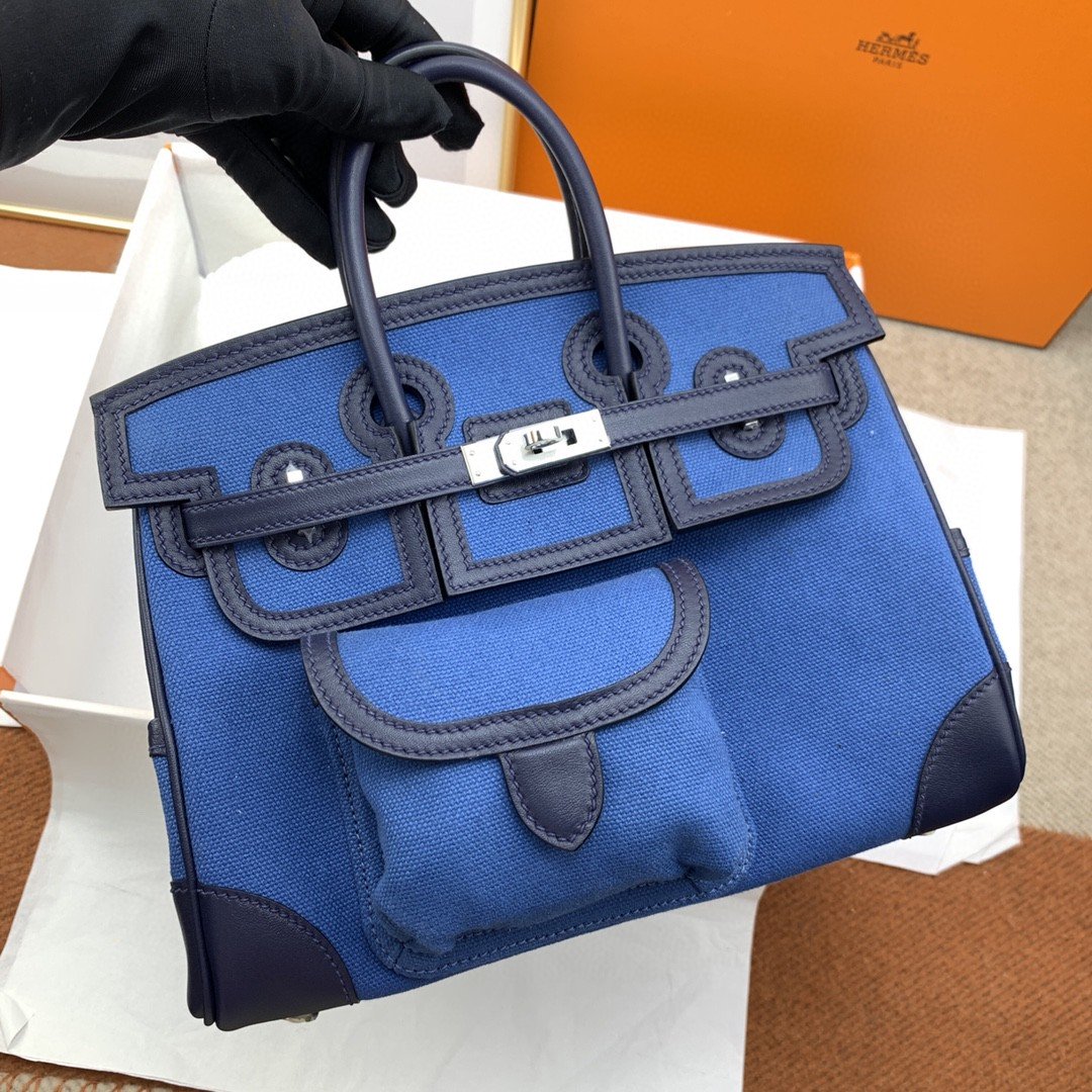 H**me5 Birkin Cargo 25 Blue, Silver Toned Hardware Bag For Women, Women’s Handbags, Shoulder Bags 9.8in/25cm