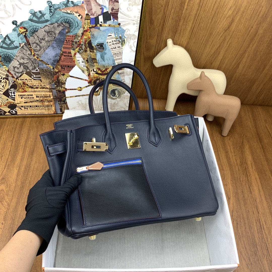 H**me5 Birkin Colormatic Bag 30 Navy Blue, Gold Toned Hardware Bag For Women, Women’s Handbags, Shoulder Bags 11.8in/30cm