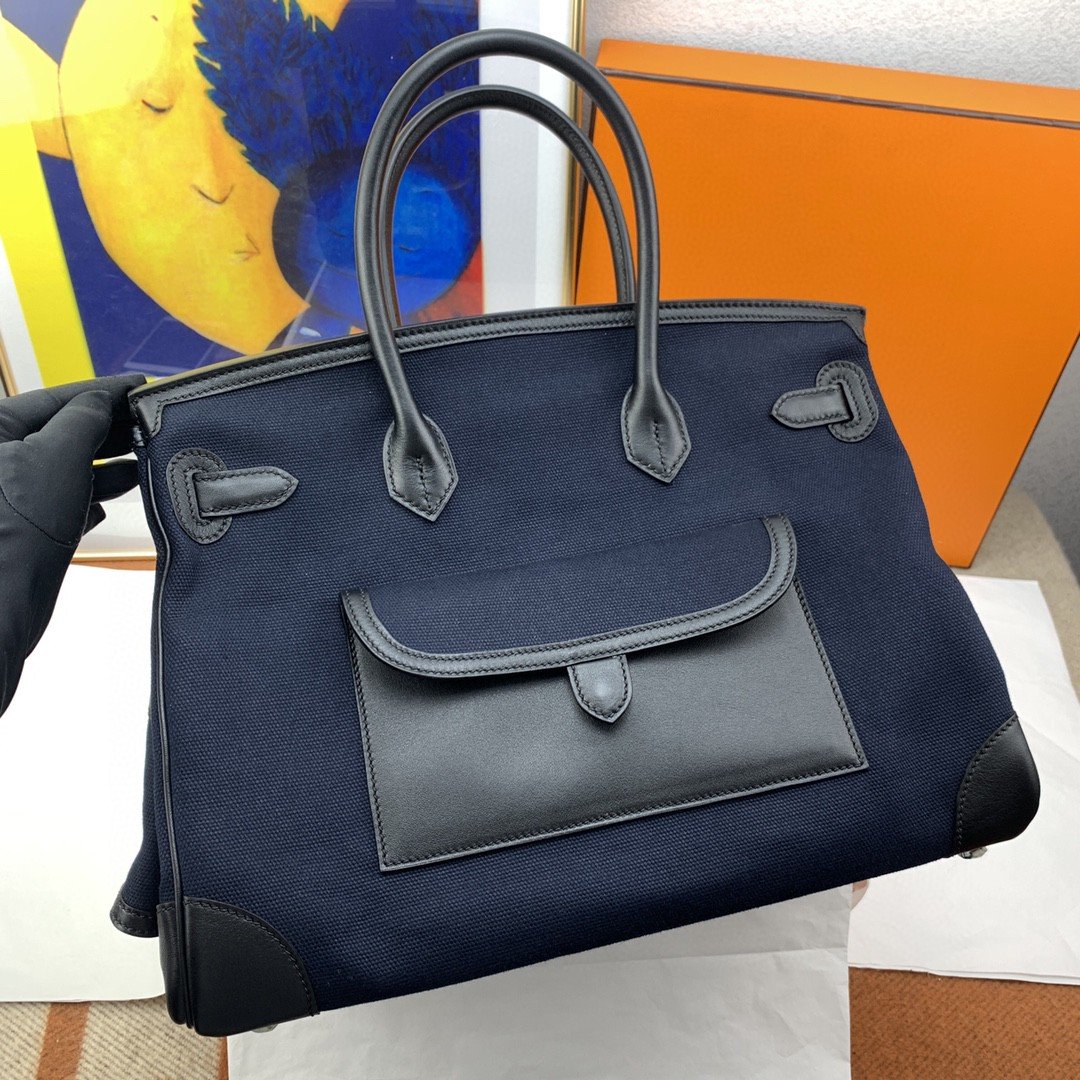 H**me5 Birkin Cargo 35 Navy Blue, Silver Toned Hardware Bag For Women, Women’s Handbags, Shoulder Bags 13.8in/35cm