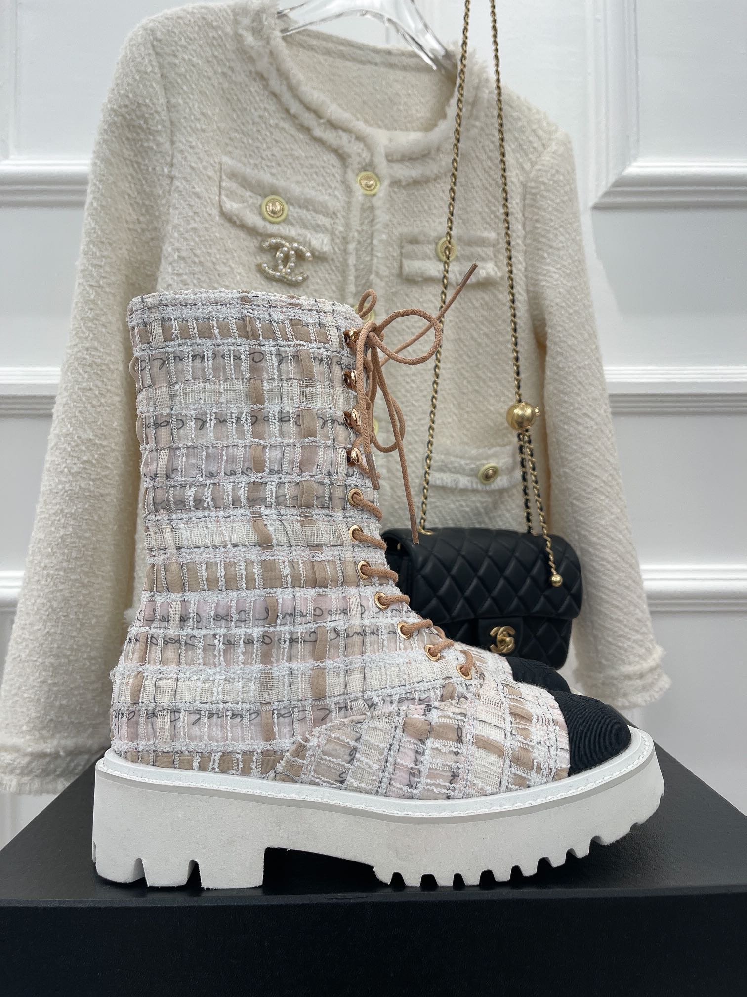 Ch**el Women’s Martin Shoes With Laces White For Women 2in/ 5cm