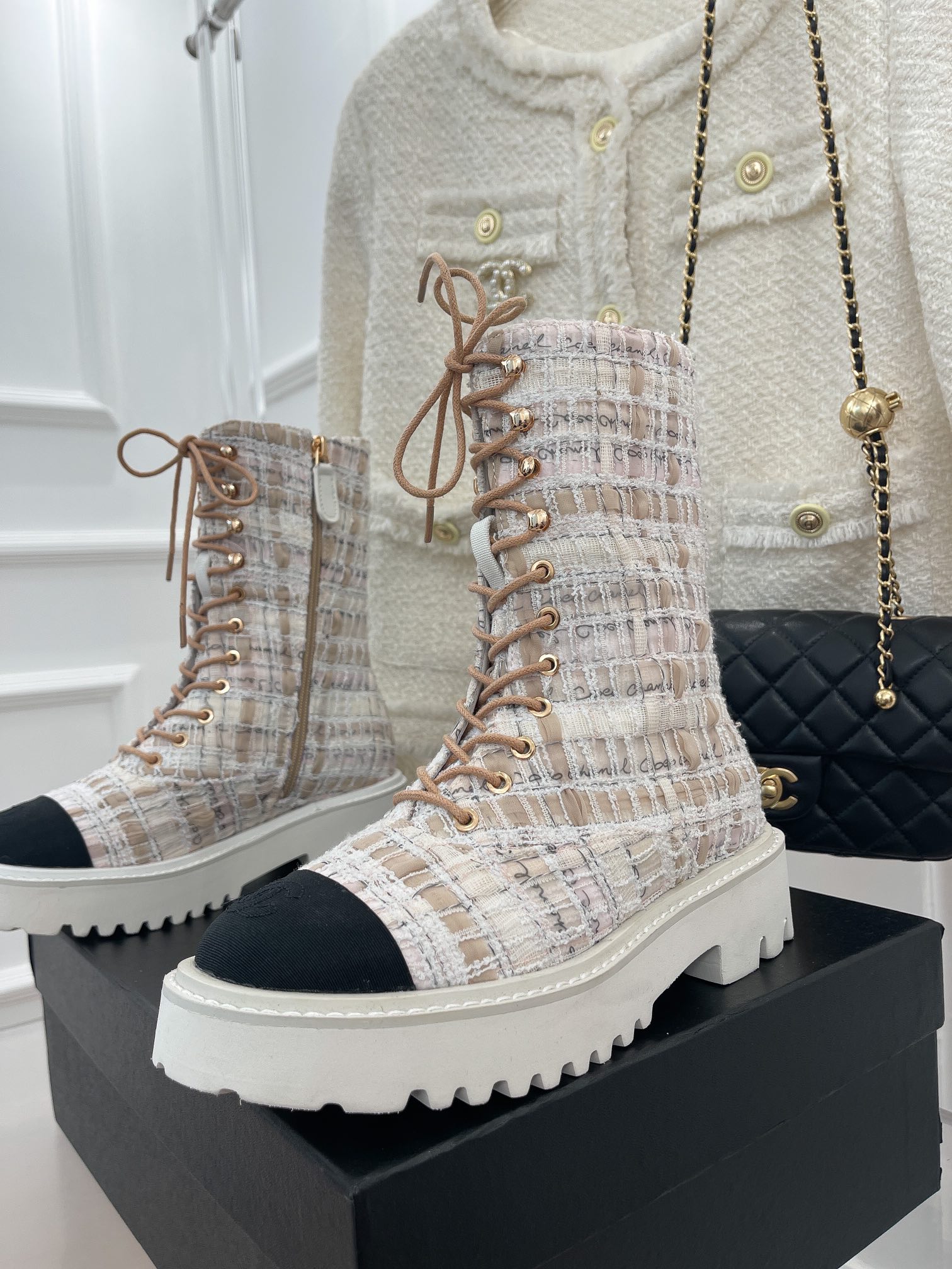 Ch**el Women’s Martin Shoes With Laces White For Women 2in/ 5cm