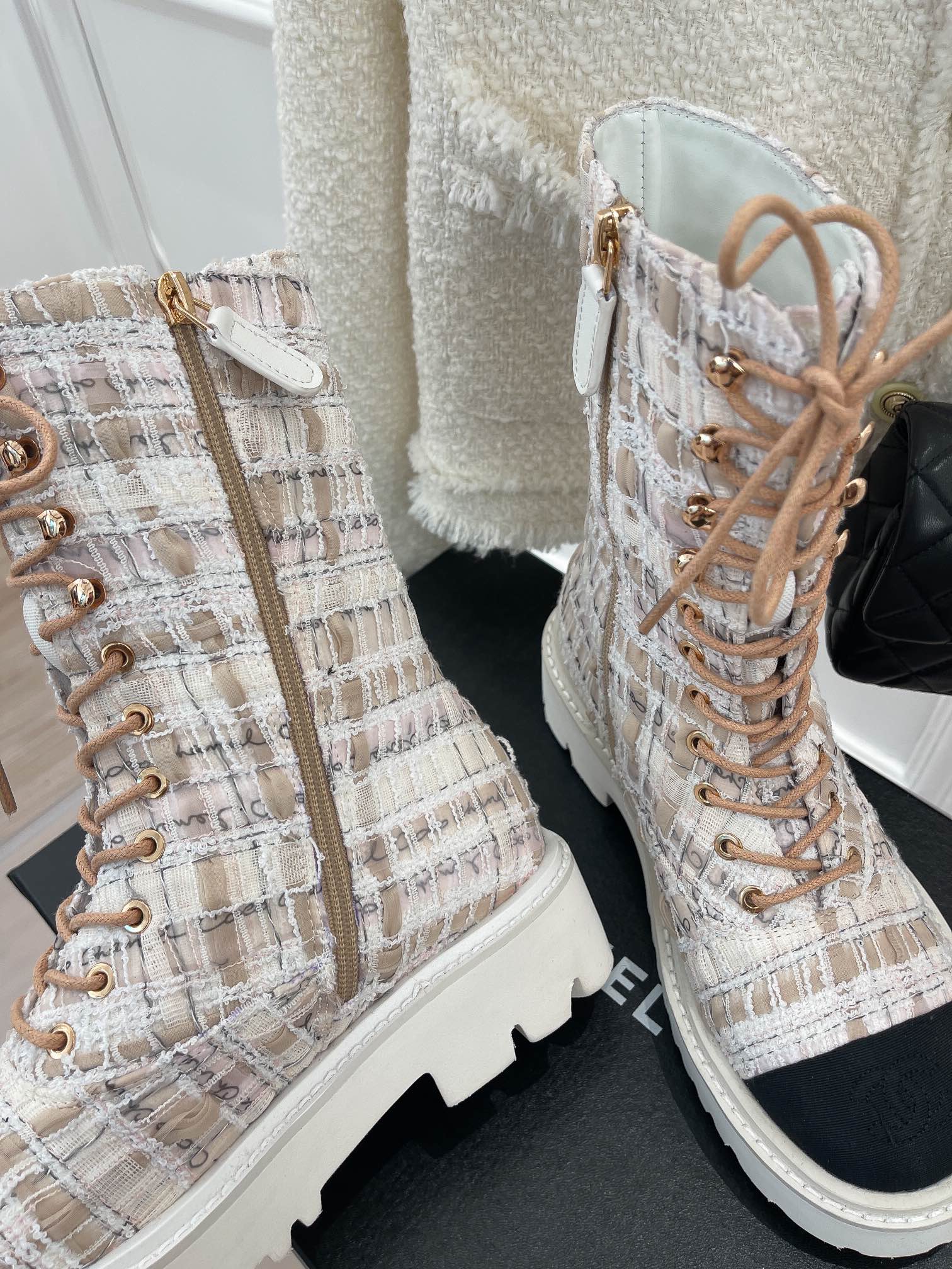 Ch**el Women’s Martin Shoes With Laces White For Women 2in/ 5cm