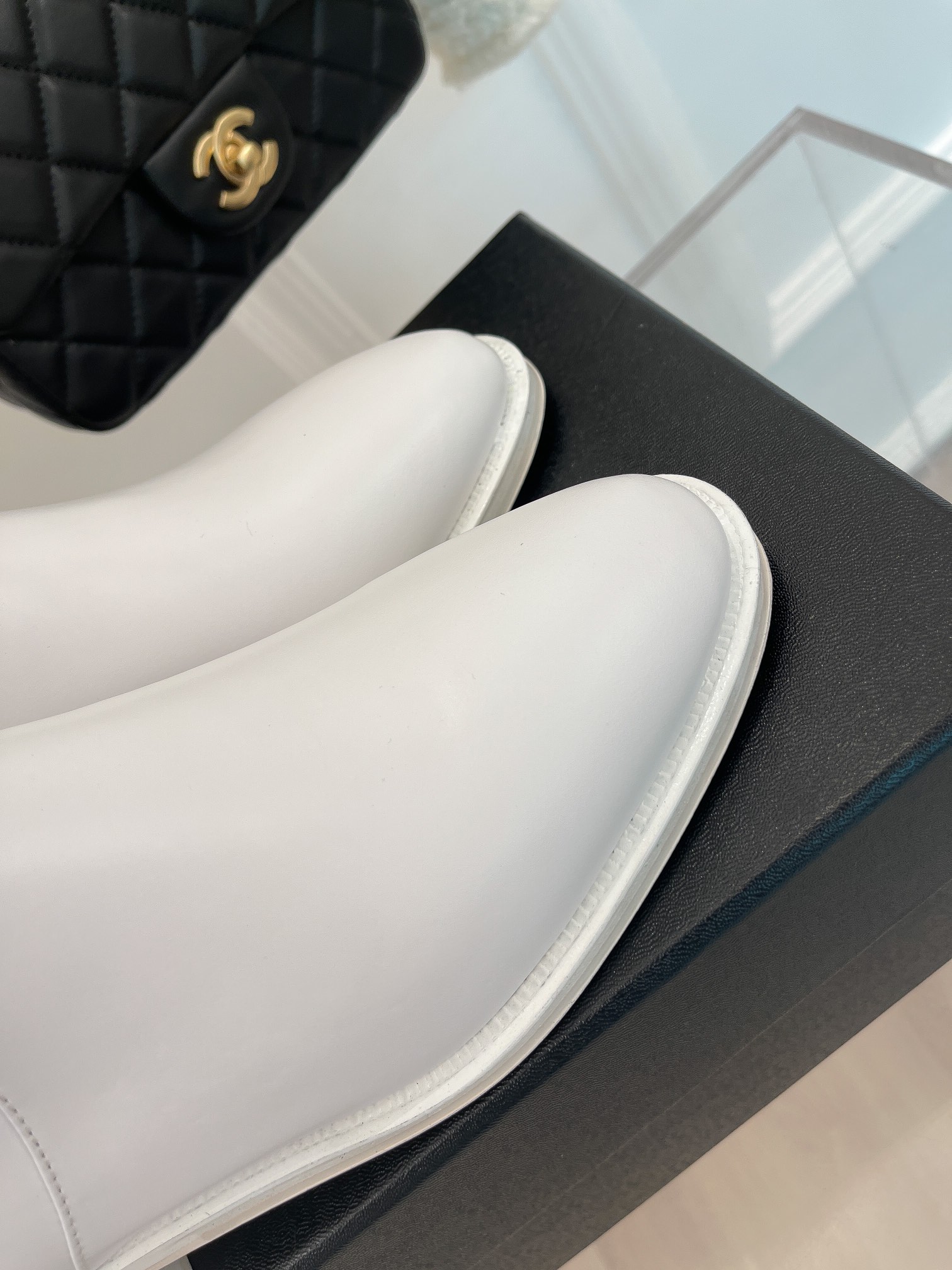 Ch**el Women’s Ankle Boots With Chain White For Women 1.5in/4cm