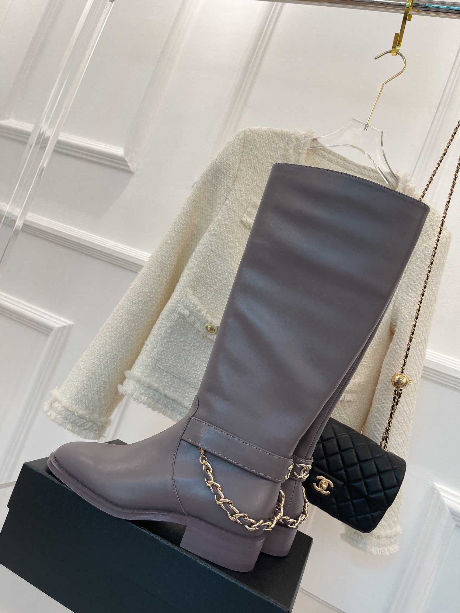 Ch**el Women’s Ankle Boots With Chain Light Violet For Women 1.5in/4cm