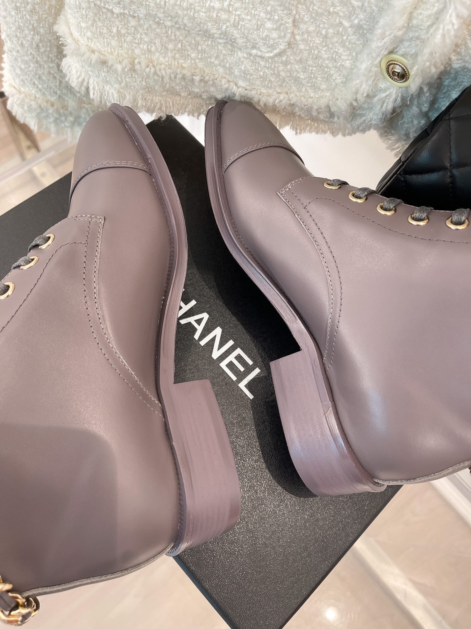 Ch**el Women’s Lace-Up With Chain Light Violet For Women 1.5in/4cm